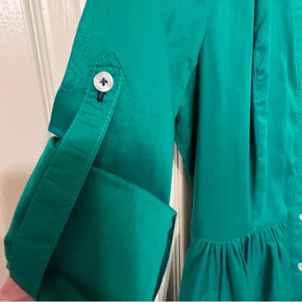 Anthro Moulin Sours 100% Cotton Kelly Green Button Down A-Line Shirt Dress - Picture 8 of 12